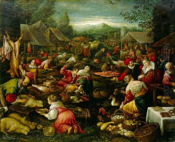 A Country Market Oil Painting by Jacopo dal Ponte Bassano