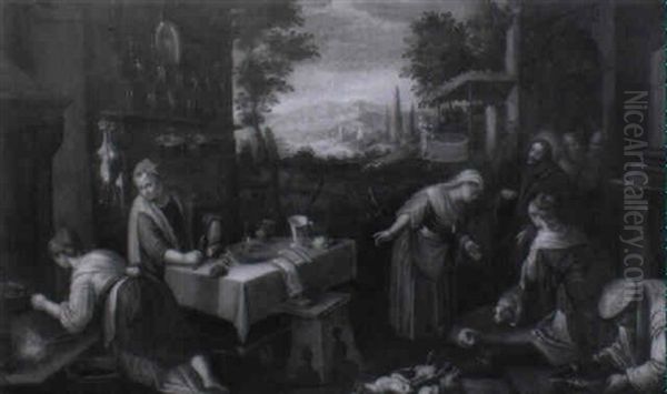 Le Christ Chez Marthe Et Marie Oil Painting by Jacopo dal Ponte Bassano