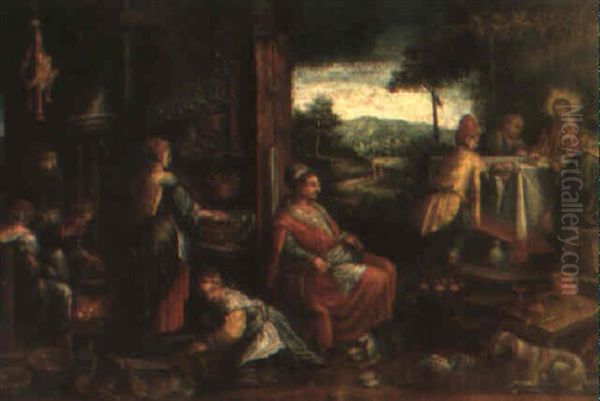 The Supper At Emmaus Oil Painting by Jacopo dal Ponte Bassano