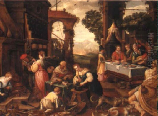 The Parable Of Dives And Lazarus Oil Painting by Jacopo dal Ponte Bassano