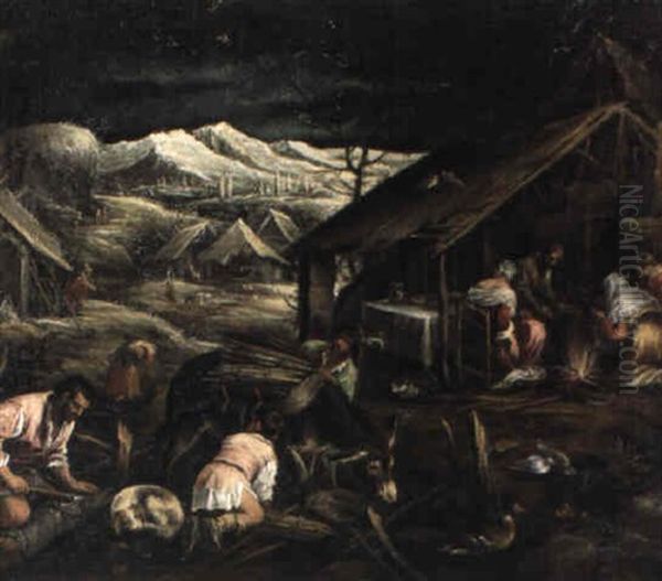 Arbeitende Bauern Im Winter Oil Painting by Jacopo dal Ponte Bassano