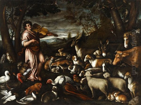 Orpheus Charming The Animals Oil Painting by Leandro da Ponte Bassano