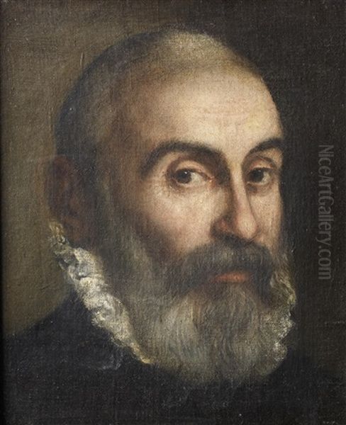 Portrait Of A Bearded Man, Bust-length, In Black Costume With A White Lace Ruff Oil Painting by Leandro da Ponte Bassano