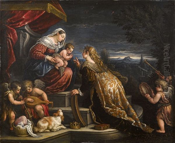 Die Mystische Vermahlung Der Heiligen Katharina Oil Painting by Leandro da Ponte Bassano