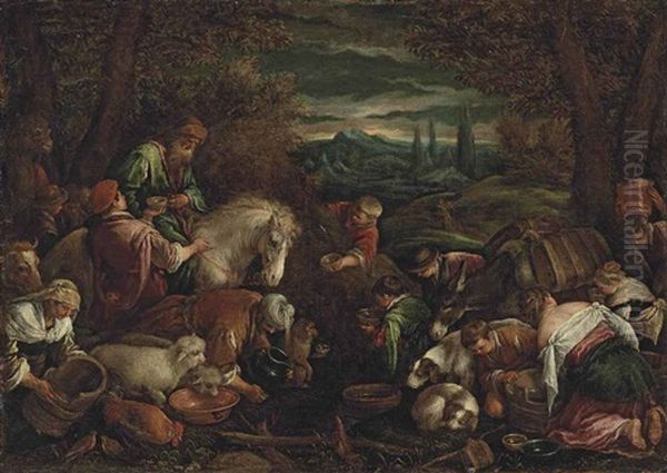 The Israelites Gathering Water From The Rock Oil Painting by Leandro da Ponte Bassano