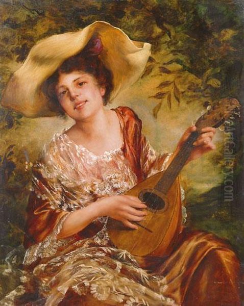 Holgy Mandolinnal Oil Painting by Karl August Aerttinger