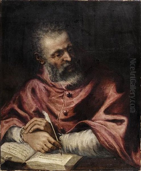 Portrait Of A Cardinal Seated Studying The Scriptures Oil Painting by Leandro da Ponte Bassano