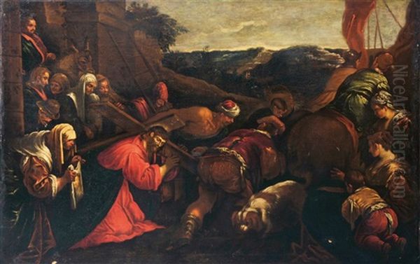 Le Christ Portant Sa Croix (after Jacopo Bassano) Oil Painting by Leandro da Ponte Bassano