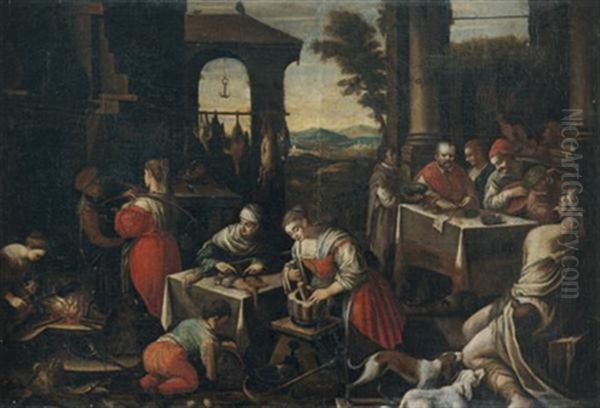 Lazare Et Le Mauvais Riche Oil Painting by Leandro da Ponte Bassano