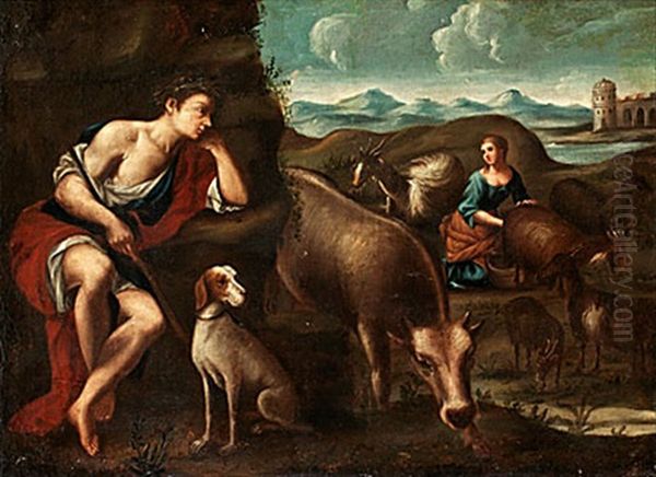 Landskap Med Herde Och Herdinna Oil Painting by Leandro da Ponte Bassano