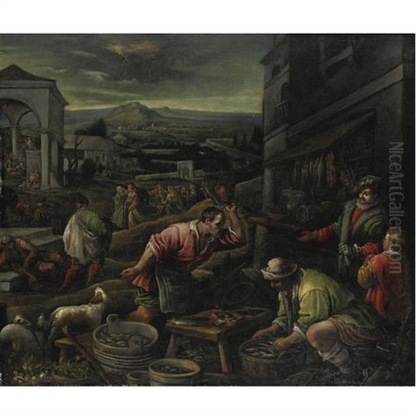 Mercato Del Pesce Oil Painting by Leandro da Ponte Bassano