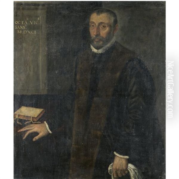 Portrait Of A Gentleman, Three-quarter Length, Wearing An Ermine-lined Jacket Oil Painting by Leandro da Ponte Bassano