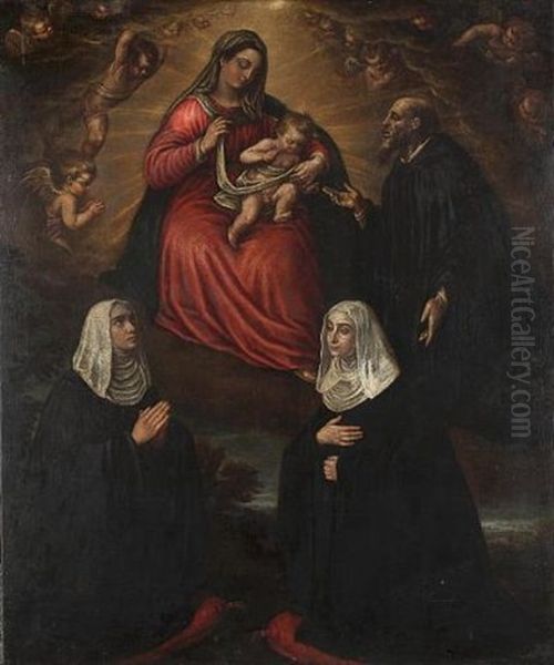 The Madonna And Child Appearing In A Vision To Two Donor Nuns And A Donor Saint Oil Painting by Leandro da Ponte Bassano