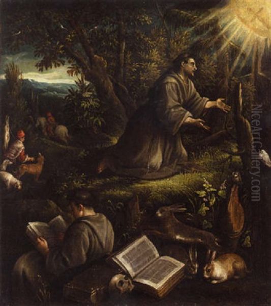 Saint Francis Receiving The Stigmata Oil Painting by Leandro da Ponte Bassano