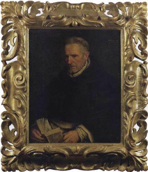 Ritratto Di Un Frate (fra Paolo Sarpi?) In Una Tunica Bianca Con Mozzetta Nera E Un Breviario In Mano by Leandro da Ponte Bassano