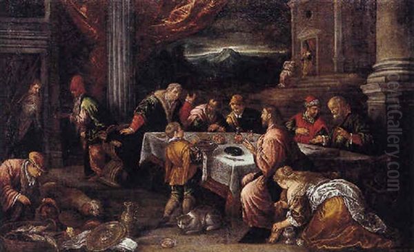 Christ In The House Of Simon The Pharisee Oil Painting by Leandro da Ponte Bassano