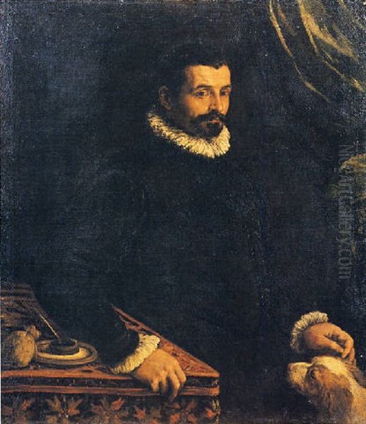 Ritratto Di Uomo Con Cane Oil Painting by Leandro da Ponte Bassano