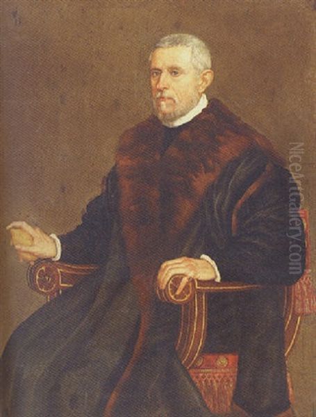 Portrait Of A Gentleman, In A Fur-lined Cloak, Holding A Lemon Oil Painting by Leandro da Ponte Bassano