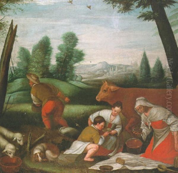 Peasants Eating By The Side Of A Field Oil Painting by Leandro da Ponte Bassano