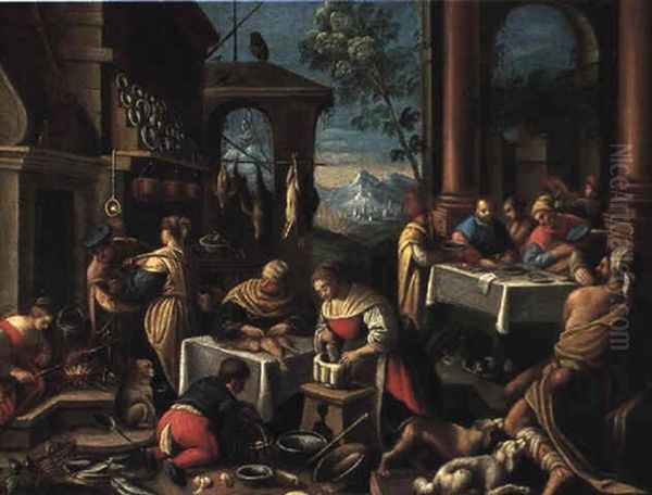 Le Pauvre Lazare Et Le Mauvais Riche Oil Painting by Leandro da Ponte Bassano