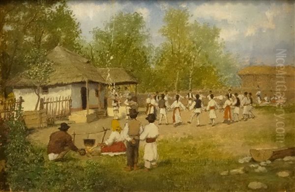 Village Party Oil Painting by Ludovic Bassarab