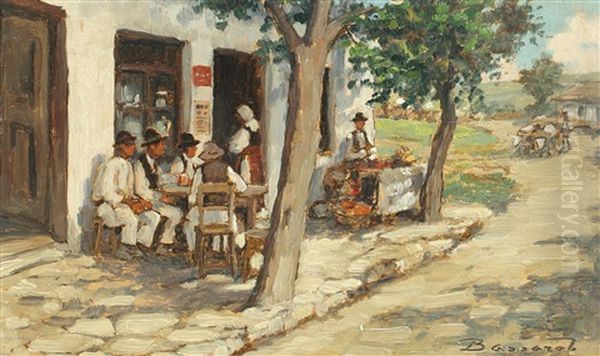 Village Tavern Oil Painting by Ludovic Bassarab