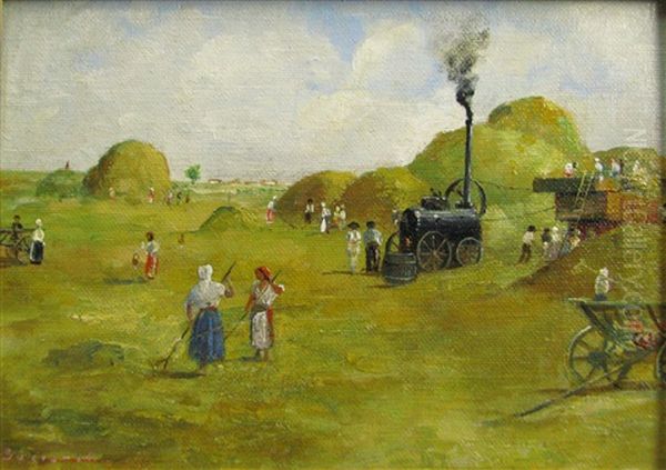 Threshing Oil Painting by Ludovic Bassarab