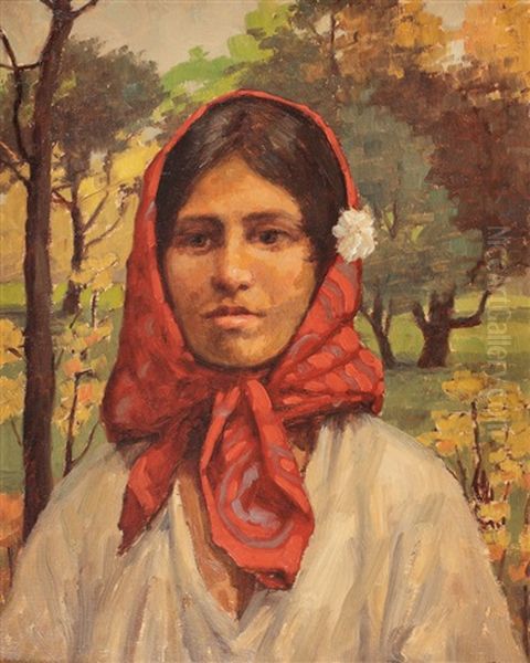 Peasent With Red Kerchief Oil Painting by Ludovic Bassarab