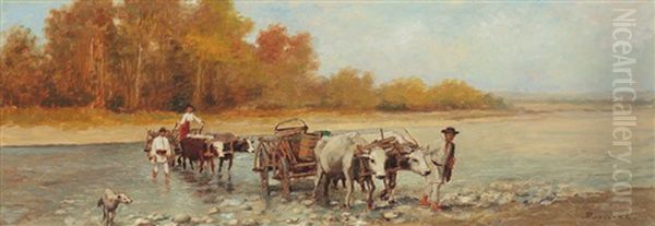 Crossing The Ford Oil Painting by Ludovic Bassarab