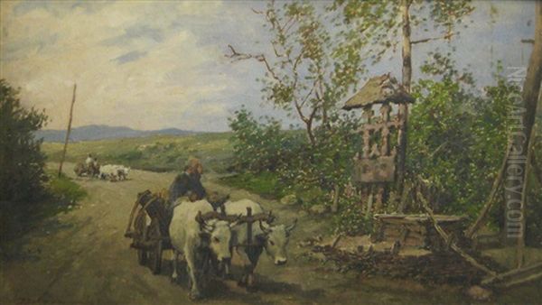 At The Road Side Cross Oil Painting by Ludovic Bassarab