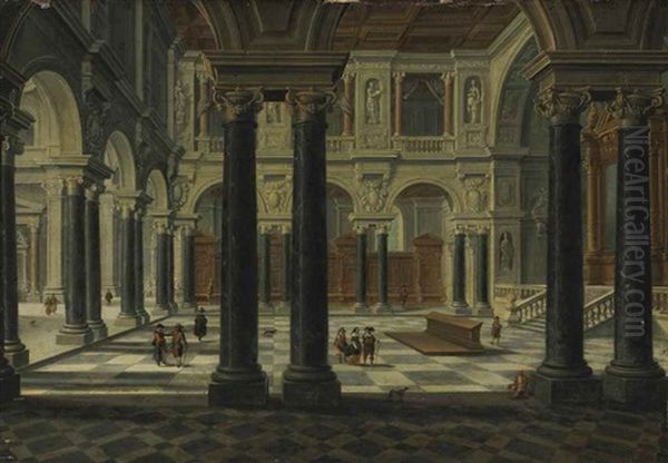 Interior Of A Church With Elegantly Dressed Figures And A Mendicant Oil Painting by Bartholomeus Van Bassen