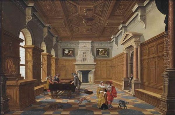 A Palace Interior With An Elegant Company Playing Backgammon Oil Painting by Bartholomeus Van Bassen