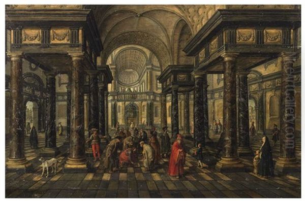 Church Interior With Figures Oil Painting by Bartholomeus Van Bassen