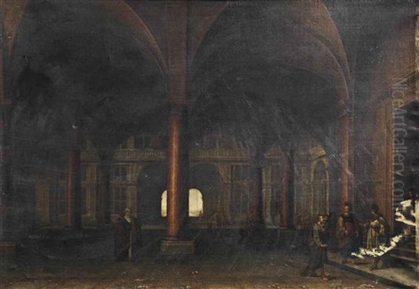 The Interior Of A Palace Hall With Figures Conversing Oil Painting by Bartholomeus Van Bassen