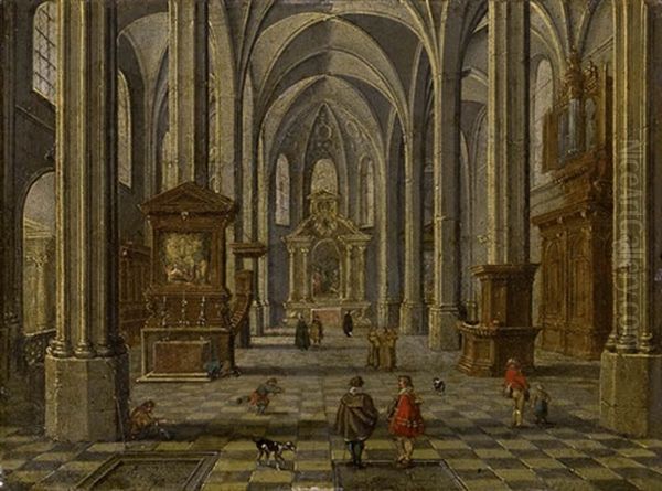 Staffiertes Interieur Einer Gotischen Kirche Oil Painting by Bartholomeus Van Bassen