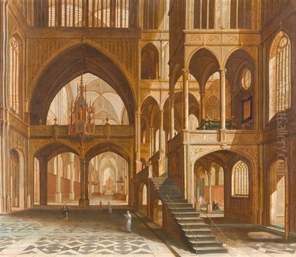 Kircheninterieur Mit Figurenstaffage Oil Painting by Bartholomeus Van Bassen