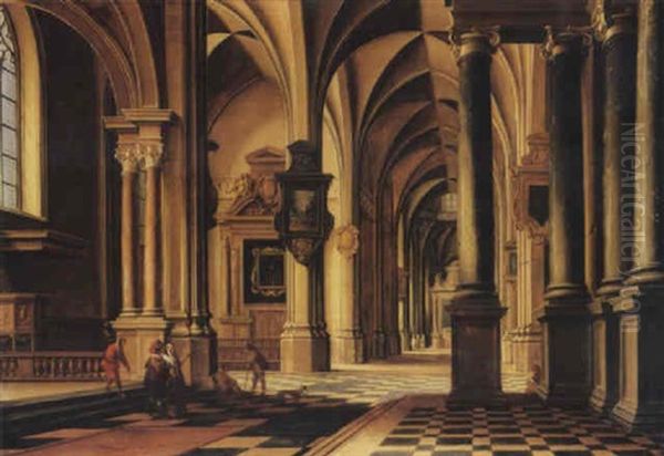 A Chruch Interior With Elegant Company Conversing In The Aisle Oil Painting by Bartholomeus Van Bassen