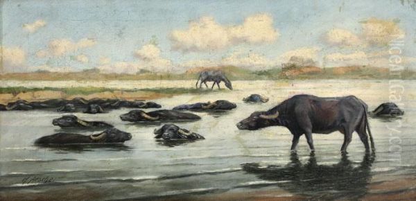 Buffalos Oil Painting by Hans Aesher