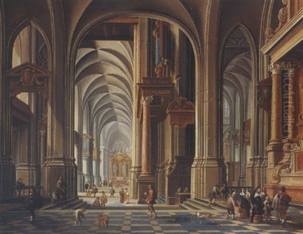 Church Interior With Figures Oil Painting by Bartholomeus Van Bassen