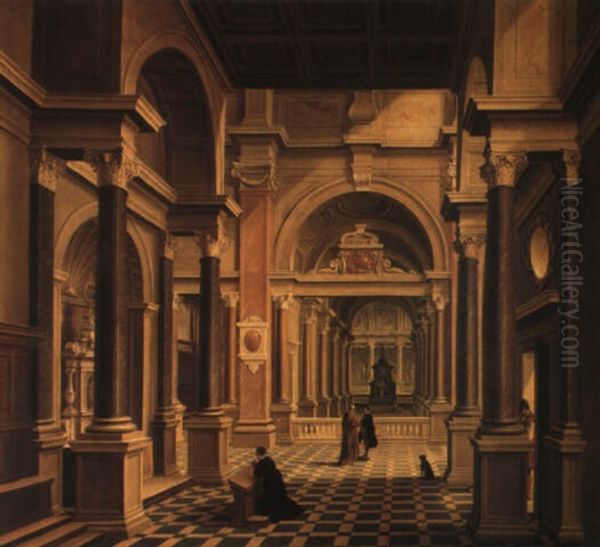 A Cathedral Interior With Figures Oil Painting by Bartholomeus Van Bassen