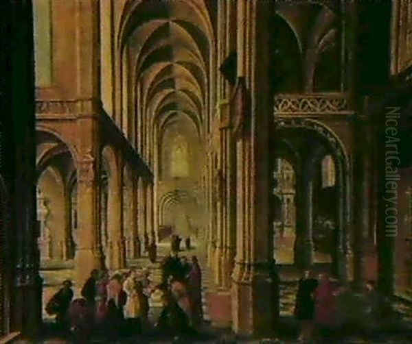 A Cathedral Interior With Christ And The Adultress Oil Painting by Bartholomeus Van Bassen