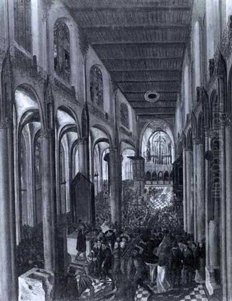 Bildersturm In Der Stadtkirche Von Antwerpen Mit Reicher    Figurenstaffage Oil Painting by Bartholomeus Van Bassen