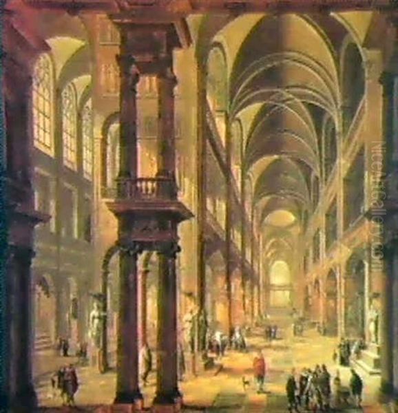 An Imaginary Church Interior With Figures Oil Painting by Bartholomeus Van Bassen