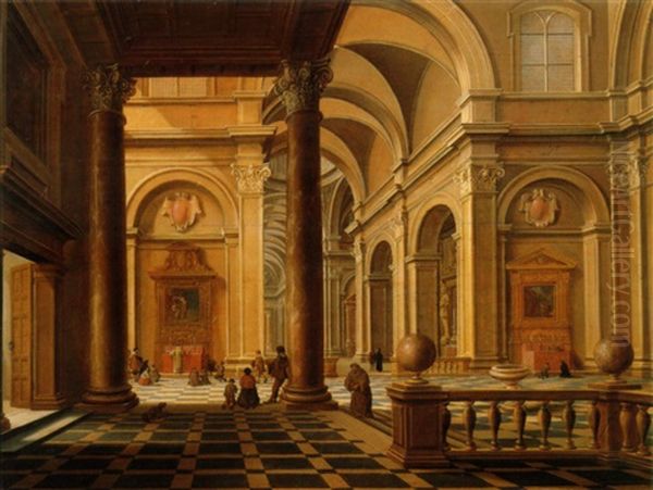 A Church Interior Oil Painting by Bartholomeus Van Bassen