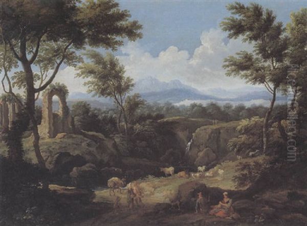 Paesaggio Fluviale Con Figure Oil Painting by Francesco-Maria Bassi the Elder