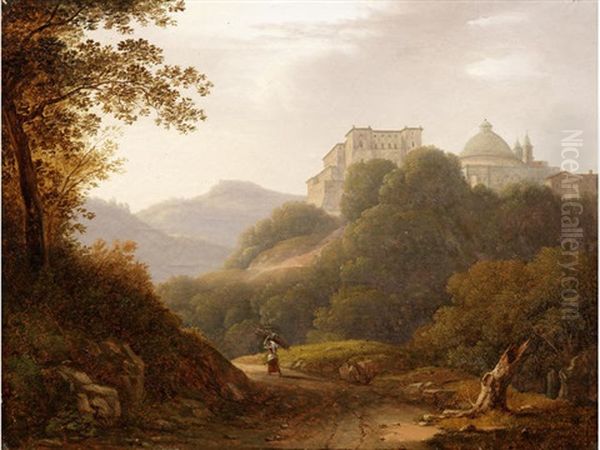 A View Of Ariccia With The Palazzo Chigi Oil Painting by Giambattista Bassi