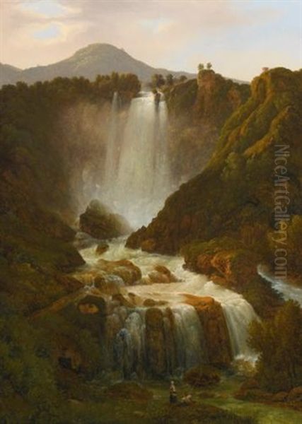 The Cascata Delle Marmore On The River Velino Near Terni Oil Painting by Giambattista Bassi