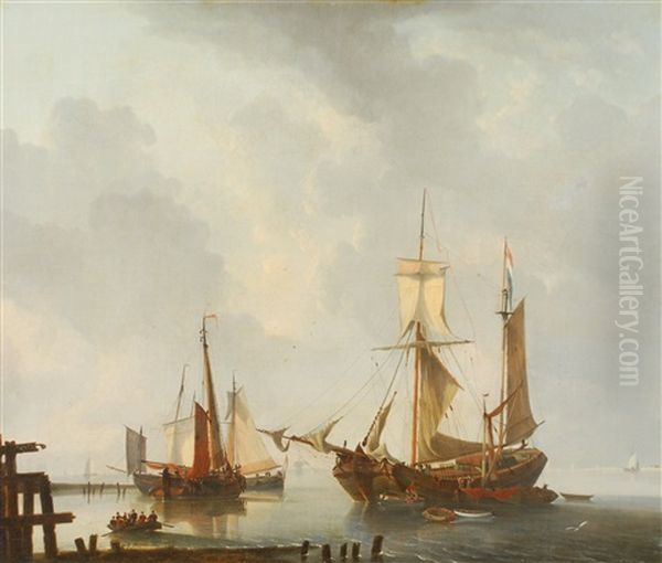 Vue Portuaire Avec Vaisseaux Hollandais Oil Painting by Dominique de Bast