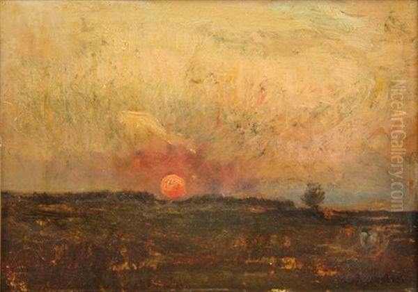 Sunset Over The Moor Oil Painting by Nicolaas Bastert