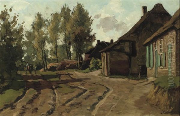 Gezicht Op Heeze, Noord-brabant - Along A Country Road Oil Painting by Nicolaas Bastert